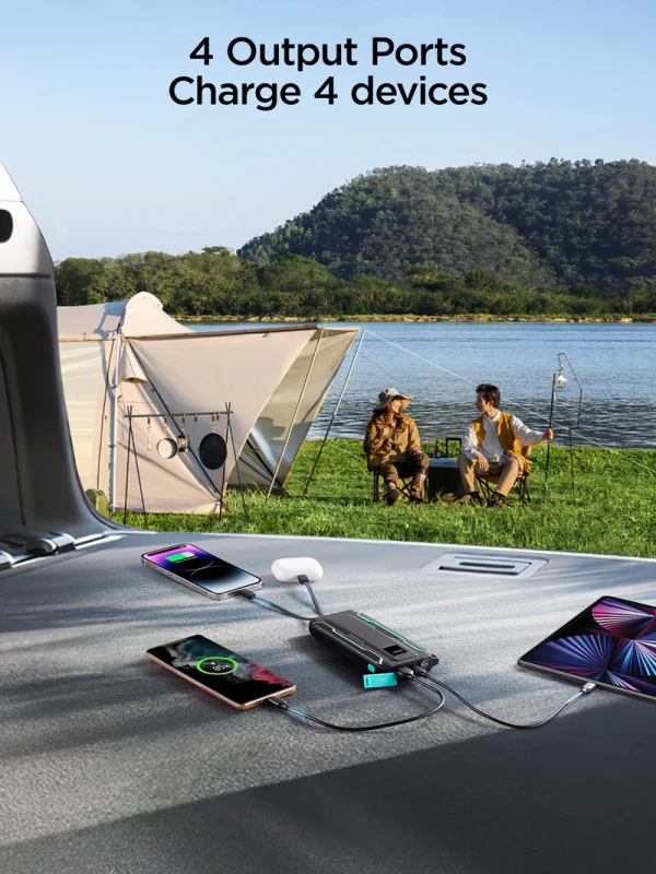 شاحن باور بانك JR-L017 بقدرة 22.5 وات 10000 مللي امبير في الساعة مع كابلات مزدوجة، أسود من جوي رووم