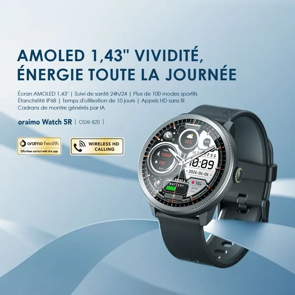 oraimo Watch 5R ساعة ذكية أموليد IP68 مقاس 1.43 بوصة