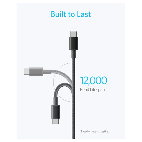 احصل على كابل Anker 333 USB‑C بقوة 100 واط وطول 1 م، تصميم مضفر قوي يتحمل حتى 12,000 انثناء، سريع الشحن للابتوب والموبايل، ومزود برقاقة e‑Marker لأمان دائم.