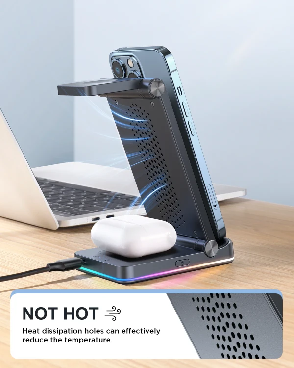 Joyroom JR‑WQN01 – محطة شحن مغناطيسية 3‑في‑1 بقدرة 15 W وتصميم قابل للطي