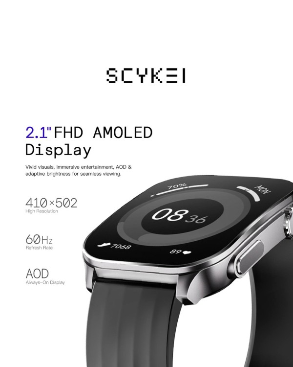 Scykei Civis neo  – ساعة ذكية بشاشة AMOLED منحنية 2.1″ تدعم المكالمات مقاومه للماء  باللون الفضي