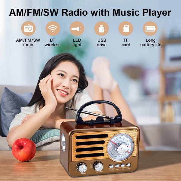 راديو و سماعة بلوتوث R-137BT بتصميم خشبي أنيق وصوت نقي