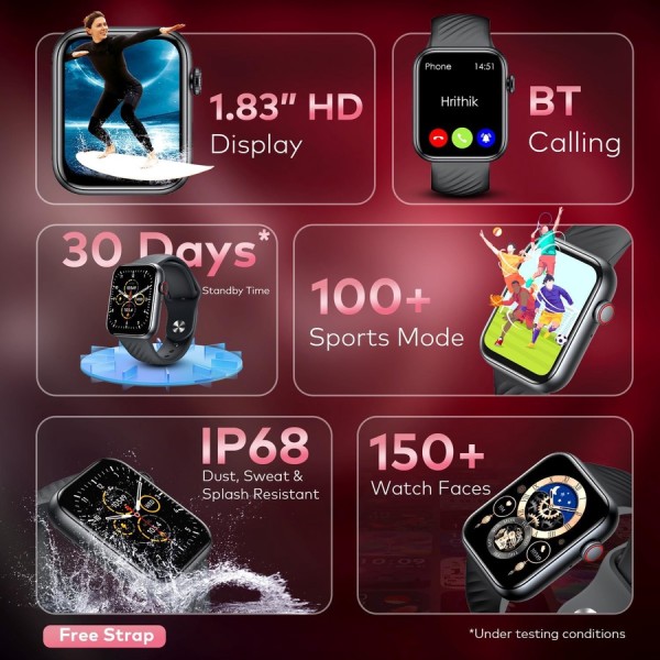 itel ISW-015 Smartwatch – شاشة 2.01" HD، مكالمات بلوتوث، مقاومة ماء IP68، 100+ وضع رياضي