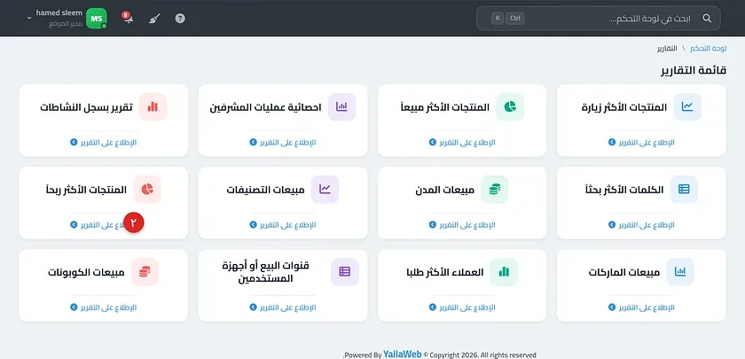 جدول تقرير المنتجات الأكثر ربحاً وبجواره لوحة التصفية بالتاريخ
