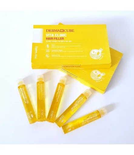 فارم ستاي امبولات فيلر الشعر  بالفيتامينات  - ديرما كيوب فيتا كلينك 13 مللي |  Farm Stay Derma Cube Vita Clinic Hair Filler - 1Pack (13Ml X 10Pcs)