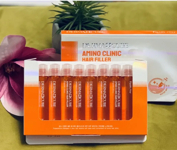 فارم ستاي امبولات فيلر الشعر ديرما كيوب  بالاحماض  الامينيه 13 مللي | Farm Stay Derma Cube Amino Clinic Hair Filler 1Pack (13Ml X 10Pcs)