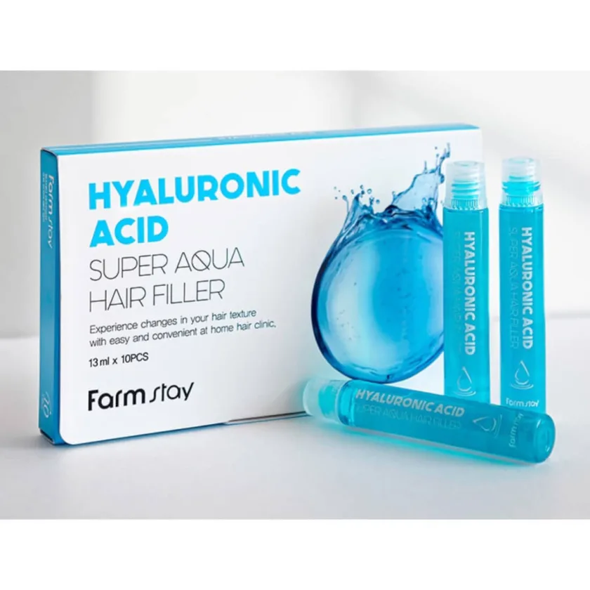 فارم ستاي امبولات فيلر من مقوي الشعر سوبر أكوا بحمض الهيالورونيك أزرق فاتح  13مل  | Farm Stay Hyaluronic Acid Super Aqua Hair Filler  Light Blue 13ml