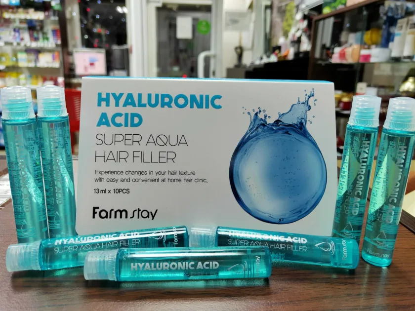 فارم ستاي امبولات فيلر من مقوي الشعر سوبر أكوا بحمض الهيالورونيك أزرق فاتح  13مل  | Farm Stay Hyaluronic Acid Super Aqua Hair Filler  Light Blue 13ml