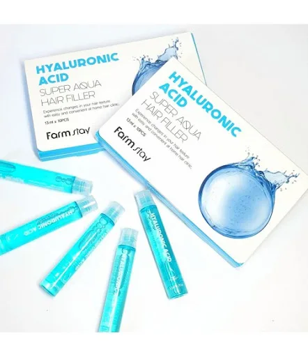 فارم ستاي امبولات فيلر من مقوي الشعر سوبر أكوا بحمض الهيالورونيك أزرق فاتح  13مل  | Farm Stay Hyaluronic Acid Super Aqua Hair Filler  Light Blue 13ml