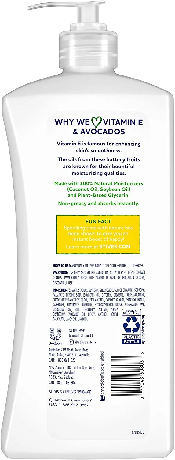 سانت ايفز لوشن ترطيب الجسم بفيتامين هـ والأفوكادو 621 مل |  St. Ives Hydrating Vitamin E & Avocado Body Lotion - 621ml