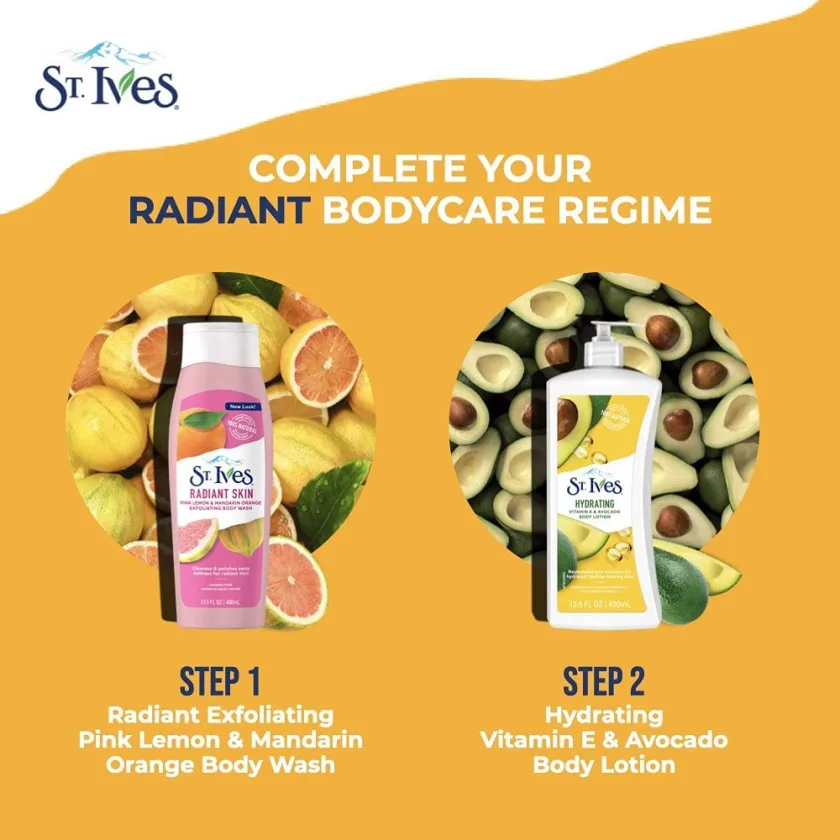 سانت ايفز غسول جسم بالليمون الزهرى والماندرين لنضارة الجسم ا ST. Ives Radiant Skin Pink Lemon & Mandarin Orange Body wash