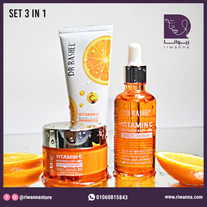 دكتور راشيل فيتامين سي سيروم مرطب للوجه عناية 24 ساعة |  DR.RASHEL Vitamin C Face Serum - Hyaluronic Acid, Brightening, Anti Wrinkle and Anti Aging, Dark Circle
