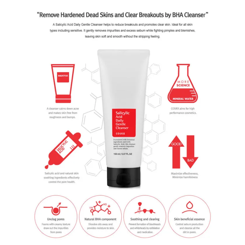 كوزركس غسول يومي لطيف بحمض الساليسيليك لتنقية البشرة وتقليل الحبوب 150 مل | COSRX Salicylic Acid Daily Gentle Cleanser 150ml