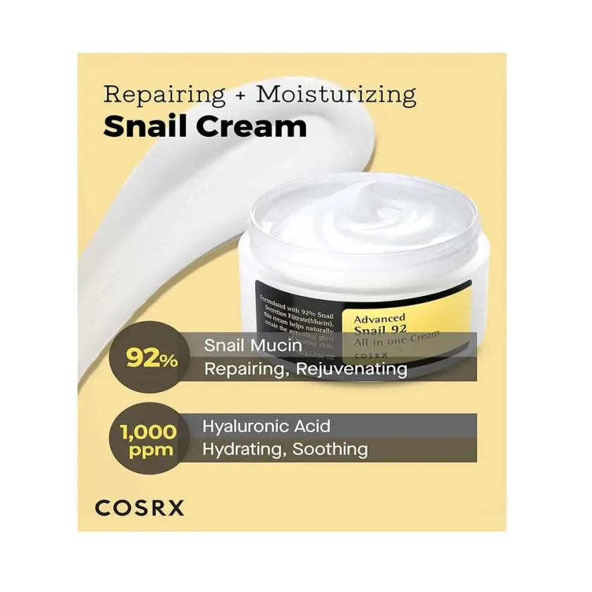 كوزركس كريم الحلزون المتقدم 92% الكل في واحد لترطيب وتجديد البشرة 100 مل | COSRX Advanced Snail 92 All In One Cream 100ml