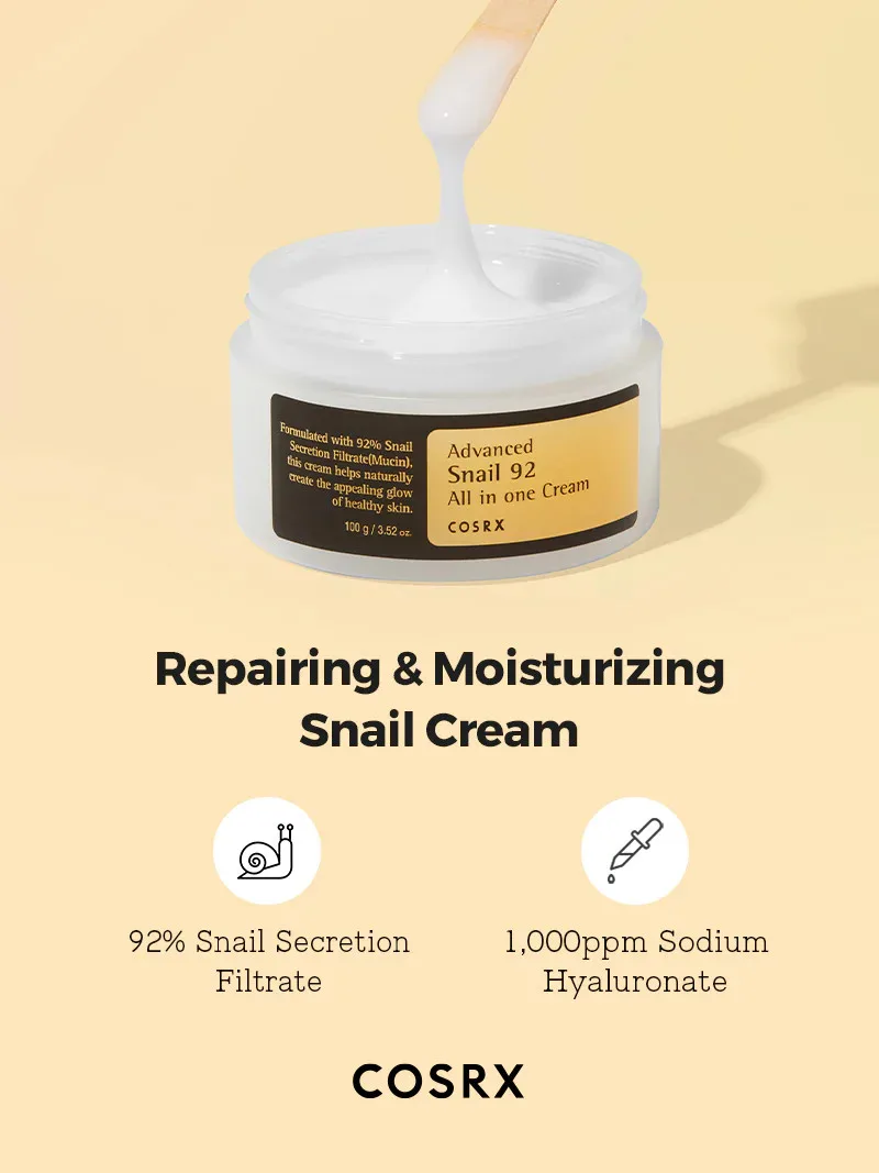 كوزركس كريم الحلزون المتقدم 92% الكل في واحد لترطيب وتجديد البشرة 100 مل | COSRX Advanced Snail 92 All In One Cream 100ml