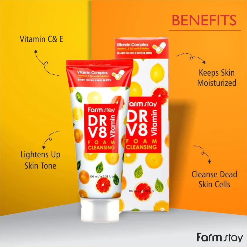 فارم ستاي غسول بالفيتامينات 100ملل  |  Farm Stay Dr-V8 Vitamin Cleansing Foam - 100 ml