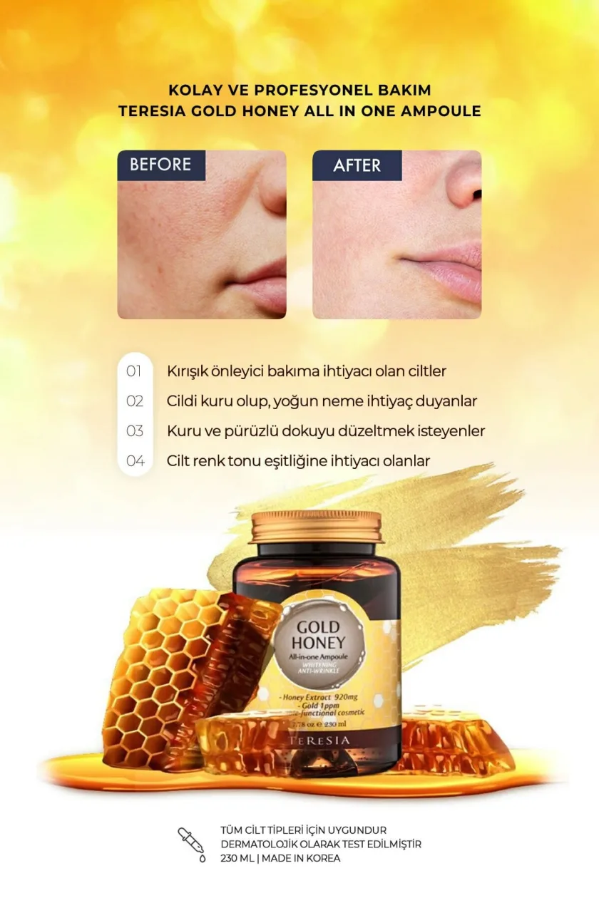 تريزيا محلول جولد هوني الكل في واحد للتبييض ومضاد للتجاعيد - 230 ملل  |  Teresia Gold Honey All-In-One Whitening Anti-Wrinkle Ampoule Solution - 230 ml