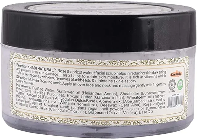 خادى مقشر الوجه الطبيعي الأيورفيديك برائحة الورد والمشمش  | Khadi Natural Rose & Apricot Walnut Facial Scrub