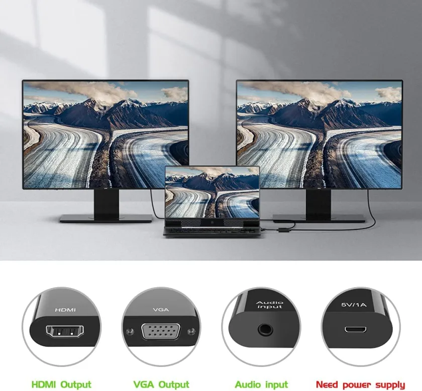 كونفرتة VGA to HDMI + VGA Adapter With Audio