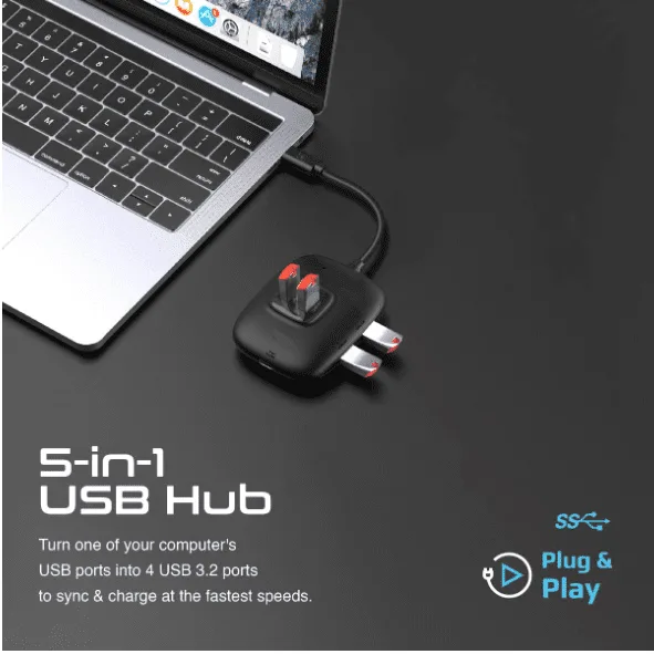 ONTEN OTN-US310 USB 3.0 To 4 Ports HUB – ABS Slim – Up to 5Gbps | Black