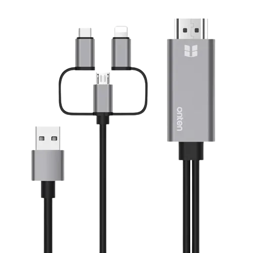 OTN-7537A 1.8M Onten Lightning/USB-C/micro USB to HDMI Cable