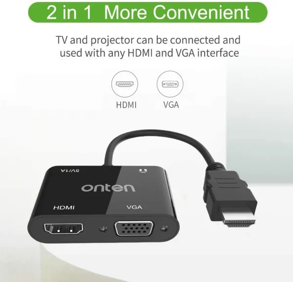 ONTEN OTN-5165HV HDMI to FHD HDMI + VGA with Audio Converter | Black