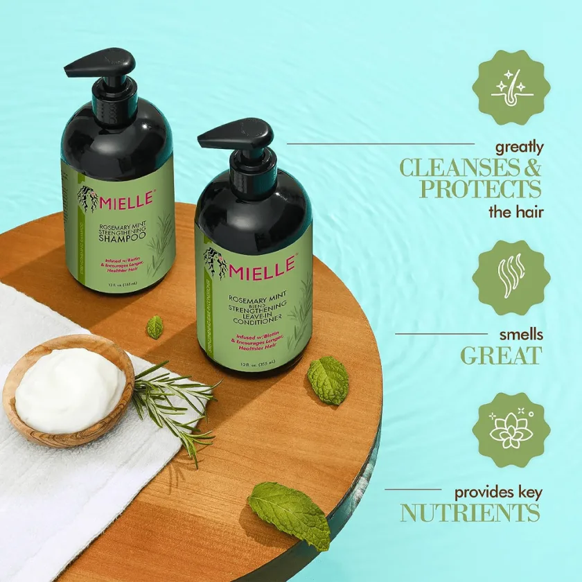 شامبو مقوي للشعر بإكليل الجبل والنعناع من ميلي اورجانيكس - 355مل | Mielle Organics  Rosemary Mint Strengthening Shampoo 355ml