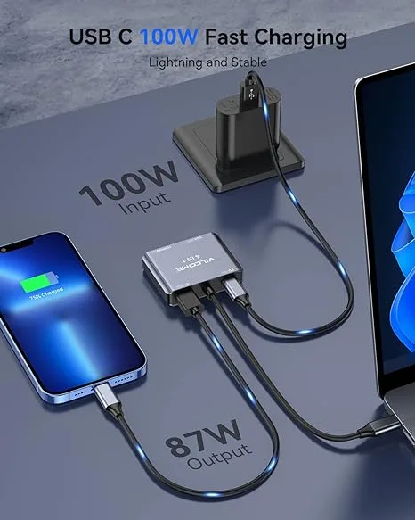 محول USB C الى VGA متعدد المنافذ، فيلكوم USB نوع C الى HDMI، محول موزع USB C 4 في 1