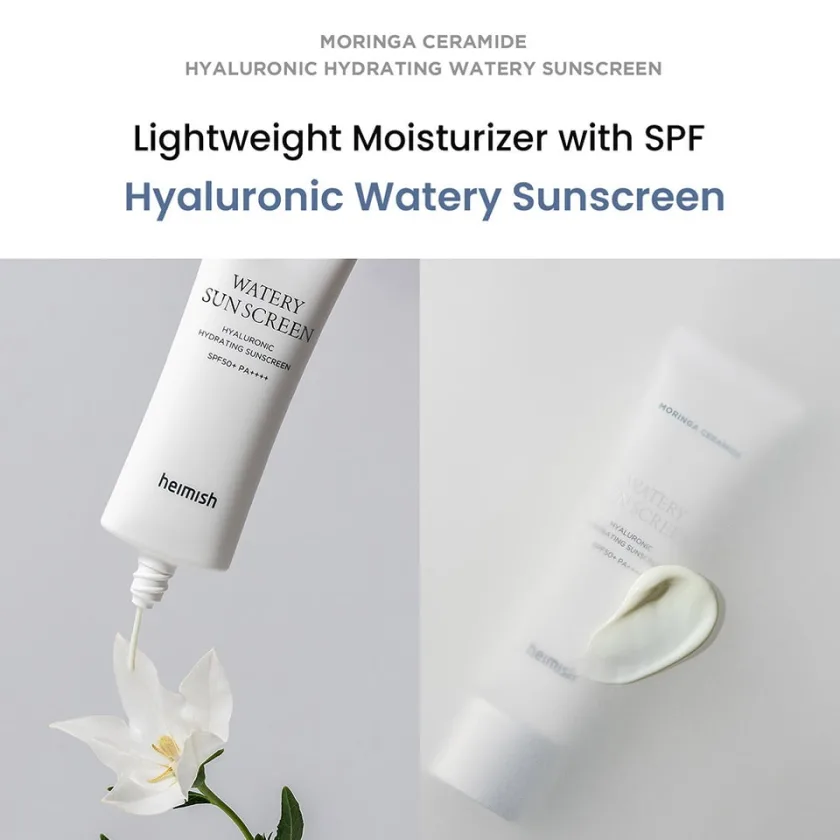 هيميش صن بلوك المورينجا بالسيراميد والكولاجين المخصب 50 مل | heimish moringa ceramide watery sunscreen 50 ML
