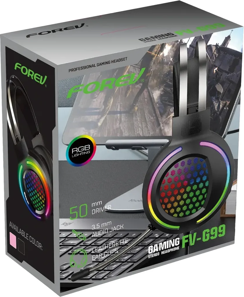 Forev Wired Gaming Headphone, Wired, 3.5 Plug+ USB, Black