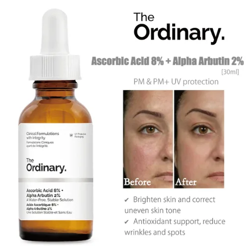 ذا أورديناري سيروم حمض أسكوربيك 8% + ألفا أربوتين 2% لتفتيح وتوحيد لون البشرة 30 مل | The Ordinary Ascorbic Acid 8% + Alpha Arbutin 2% 30ml