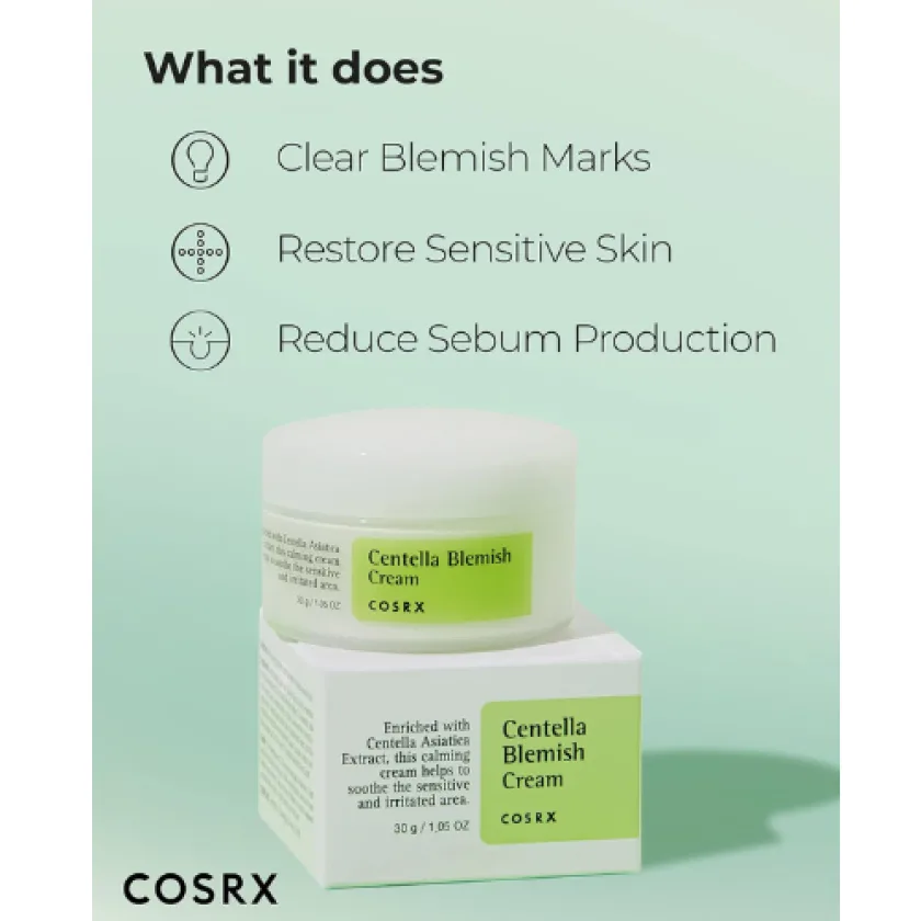 كوزركس كريم سنتيلا للترميم بالسيكا لتهدئة وتصحيح البشرة 30 جرام | COSRX Centella Blemish Cream 30g