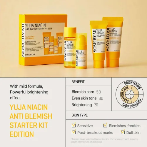 سام باي مي مجموعة البداية ضد البثور يوجا نياسين لتفتيح وعلاج البقع 4 قطع | SOME BY MI Yuja Niacin Anti Blemish Starter Kit 4pcs