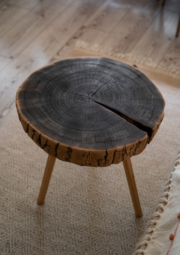 Burned Side Table From Saant Wood