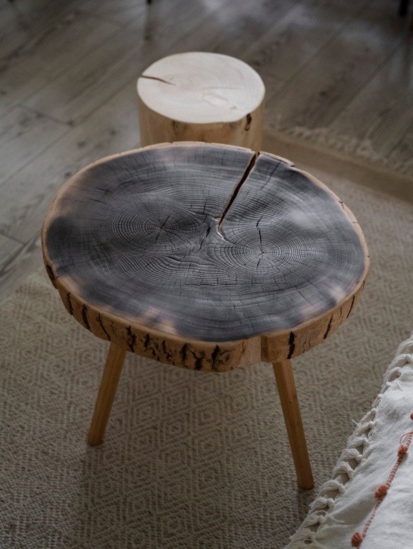 Burned Side Table From Saant Wood