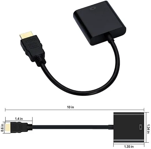 محول من HDMI إلى VGA بدقة 1080P مع منفذ صوت 3.5 ملم، محول فيديو HD عالي الدقة للكمبيوتر واللاب توب (أسود)