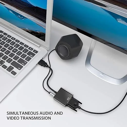 محول من HDMI إلى VGA بدقة 1080P مع منفذ صوت 3.5 ملم، محول فيديو HD عالي الدقة للكمبيوتر واللاب توب (أسود)