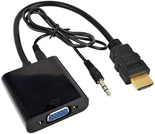 محول من HDMI إلى VGA بدقة 1080P مع منفذ صوت 3.5 ملم، محول فيديو HD عالي الدقة للكمبيوتر واللاب توب (أسود)