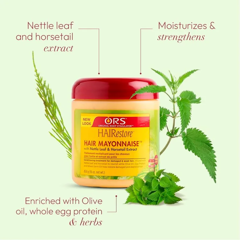 او ار اس ماسك مايونيز الشعر بأوراق نبات القراص وبروتين البيض 454جم | ORS Hair Mayonnaise Mask with Nettle Leaf and Egg Protein 454g