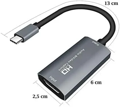 Tech Stor3 Grabber Audio Video HDMI 4K to USB Type_C 1080P Via DSLR, Camera, Action Cam