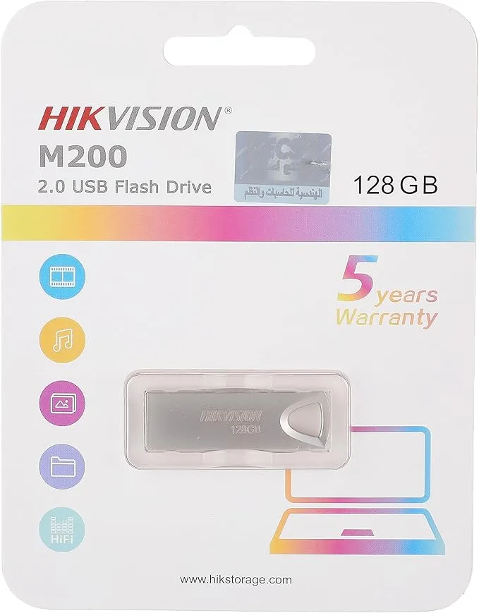 Hikvision M200 Flash Drive 128GB USB2.0, Flash Storage Memory Stick, with Metal Case for Data Storage and Backup, Speed up to 30-80mb/s