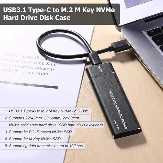 AIMOS M.2 Nvme SSD Enclosure External, Portable External Hard Disk Driver, USB 3.1 Gen 2 Interface with Up to 10 Gbps Data Transfer Speed Fits Only for NVMe
