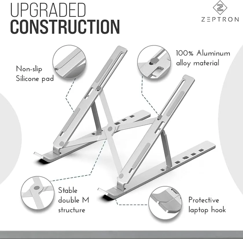ZEPTRON Kotuday foldable portable desk stand with 6 level height adjustment | laptops notebooks
