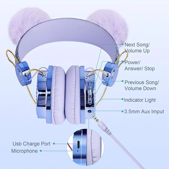 Kids Wireless Headphones, Bluetooth Headphones for Girls with Soft Ear, Adjustable Over Ear Headphones with Microphone for Kids/iPad/Kindle,