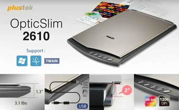Plustek OpticSlim 2600 Flatbed scanner 1200 x 1200 DPI A4 Grey