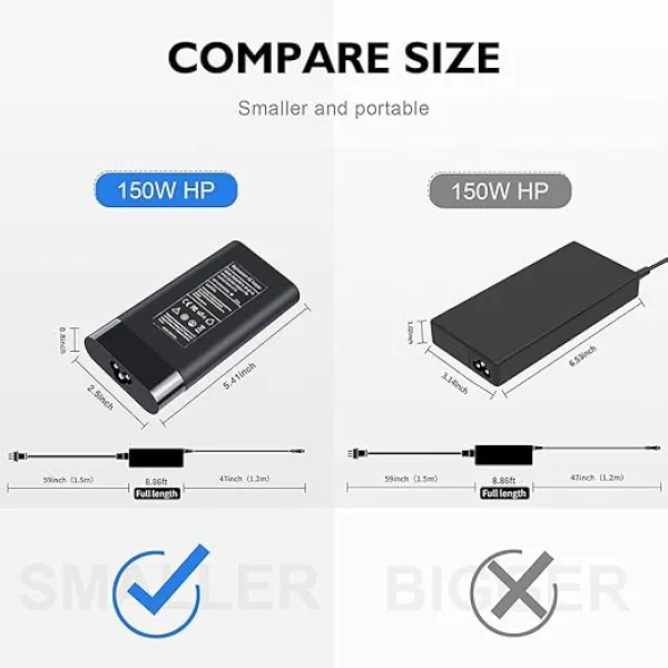 hp Adapter 150W Charger for HP OMEN 15 17, ZBook 15 G3 G4 G5 G6/Studio G3 G4 G5 G6, Pavilion Gaming 15 17 Laptop Power Supply Cord TPN-CA11 TPN-DA03 TPN-DA09