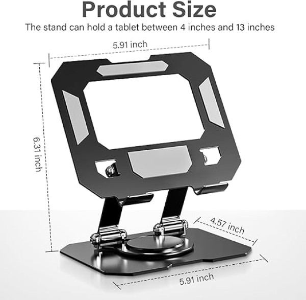 CMKJ Tablet Stand Adjustable Swivel Desktop Holder with 360 Degree Rotating Base, Foldable Cradle for iPad/iPad Pro/Air/Mini 6 5 4 3 2, ,