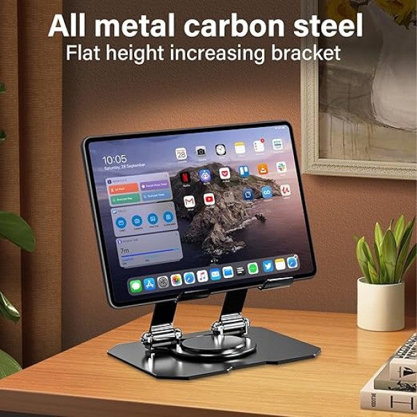CMKJ Tablet Stand Adjustable Swivel Desktop Holder with 360 Degree Rotating Base, Foldable Cradle for iPad/iPad Pro/Air/Mini 6 5 4 3 2, ,