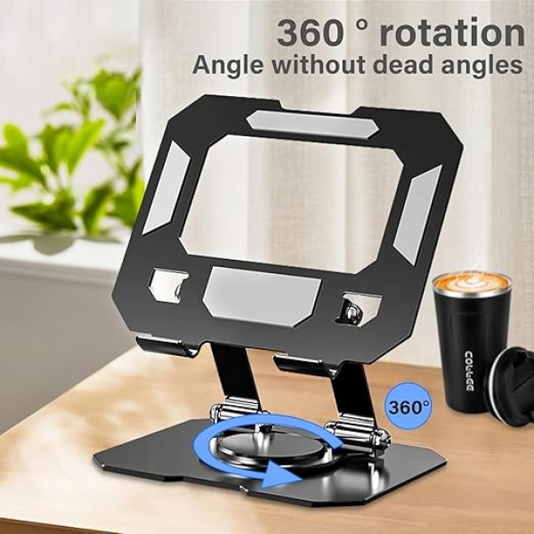 CMKJ Tablet Stand Adjustable Swivel Desktop Holder with 360 Degree Rotating Base, Foldable Cradle for iPad/iPad Pro/Air/Mini 6 5 4 3 2, ,
