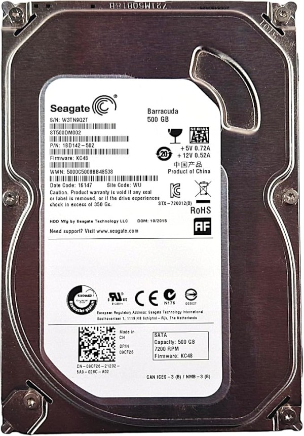 BQTEC Internal Hard Drive HDD for ST500DM002 500GB 7200 RPM SATA III 3.5" 16 MB Cache Refurbished
